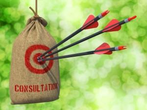Consultation - Three Arrows Hit in Red Target on a Hanging Sack on Natural Bokeh Background.